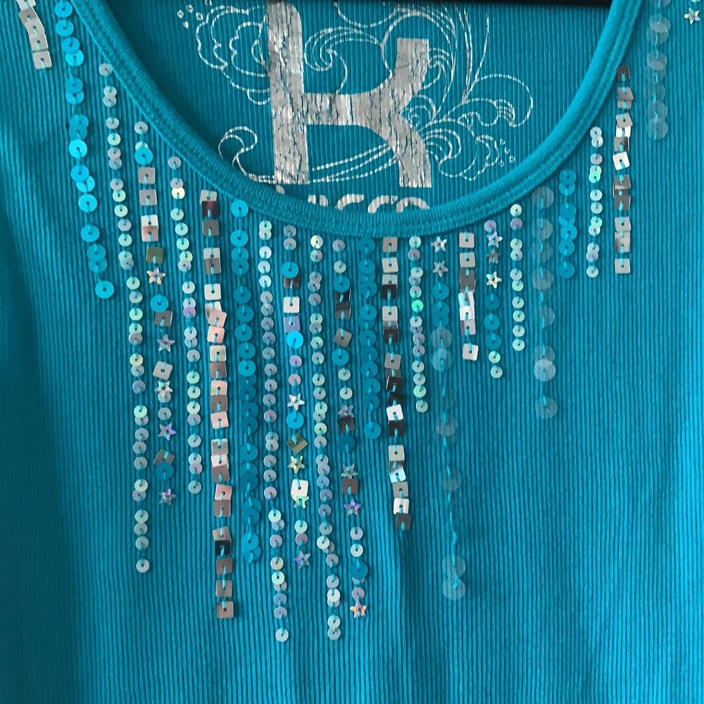 Vintage 1990’s Kirra turquoise sequin tank top - Picture 3 of 7